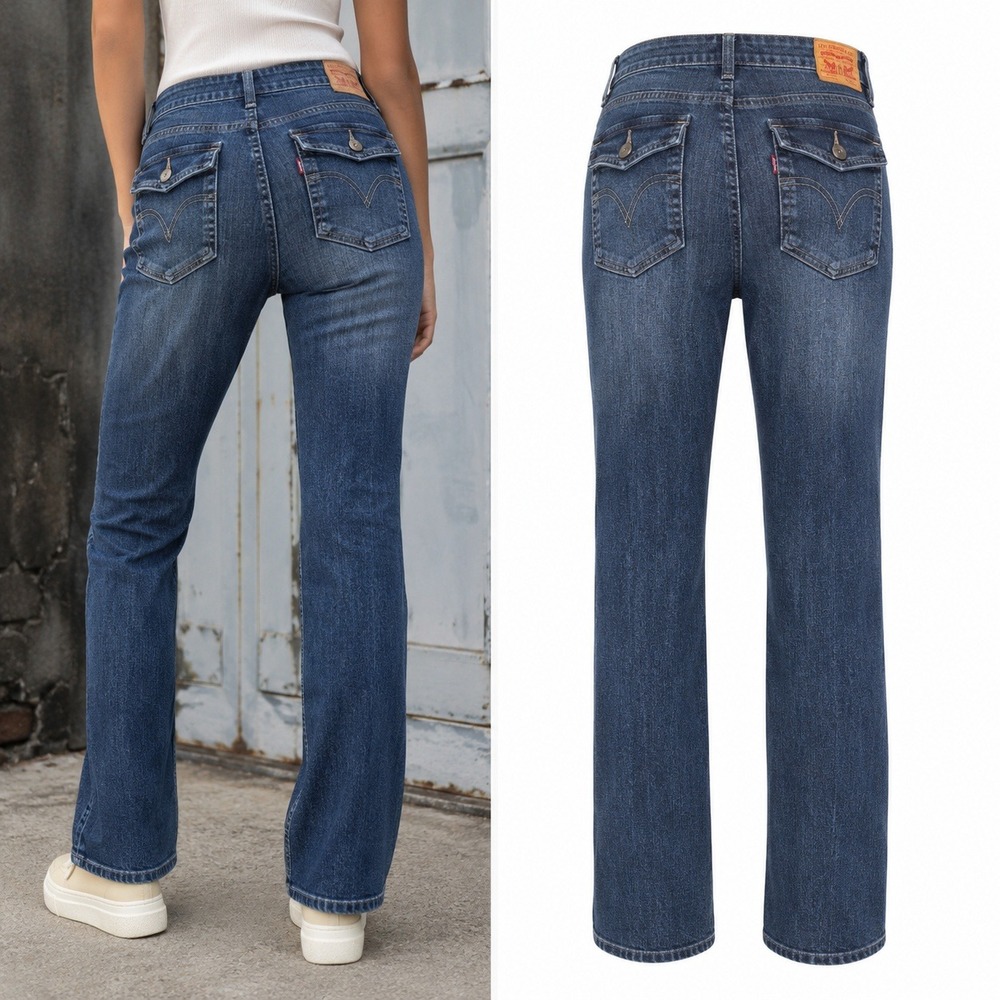 Levis Jeans Womens 14M Blue 525 Straight Leg Perfect Waist Flap Pocket Denim - Picture 11 of 12